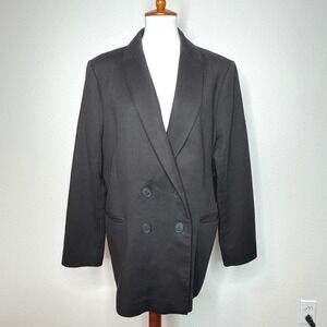 SAINT + SOFIA Double Breasted Blazer 16 Black Organic Cotton Career Wardrobe‎